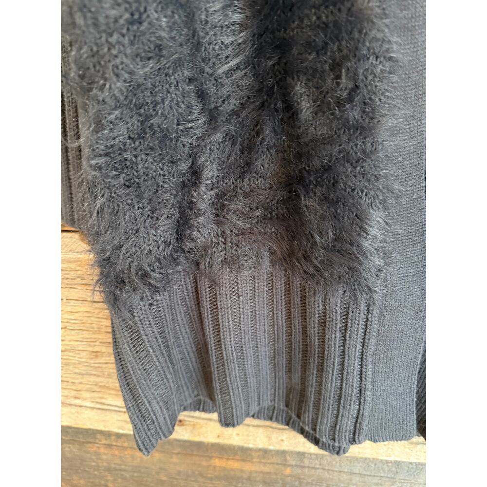 VENUS NWT Women's Black Fuzzy Eyelash Knit Open Front Long Cardigan Sweater S - Picture 5 of 8